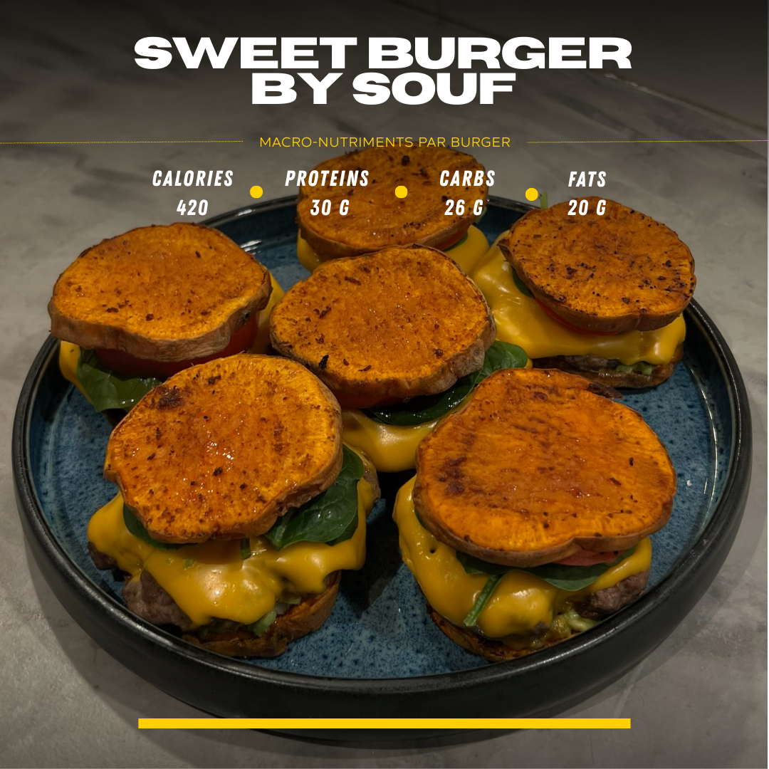 Sweet Burger by Souf, high-protein burger recipe with its macros